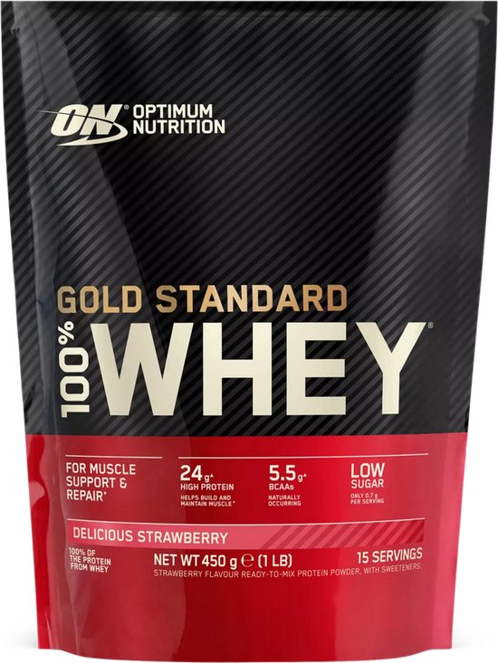 Optimum Nutrition Gold Standard 100% Whey Protein - Delicious Strawberry - Proteine Poeder - Eiwitshake - 465 gram (15 servings)