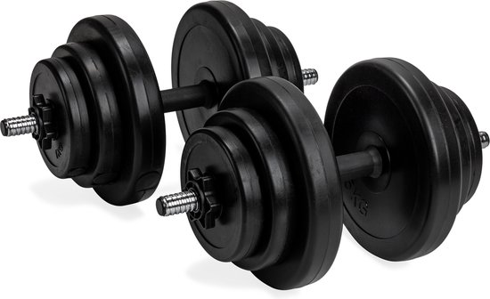 VirtuFit Verstelbare Dumbbells set - Aanpasbare Halterset - Dumbbell - Halterstang met Schijven - Gewichten Set - Set met Vinyl Dumbbells (2 x 14 kg) - Totaal 28 kg - CrossFit & Fitness - Krachttraining - Geschikt voor Beginners en Professionals