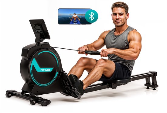 FITAGE Roeitrainer - Roeimachine 16 Weerstandniveaus - Roeiapparaat met Trainingsprogrammas en App - Roeitrainers - Inklapbaar