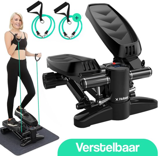 Hulser Stepper met display - Verstelbare weerstand - Met weerstandsbanden - Home gym fitnessapparaat - Thuis sporten - Fitness Swing - Mini cardio home trainer