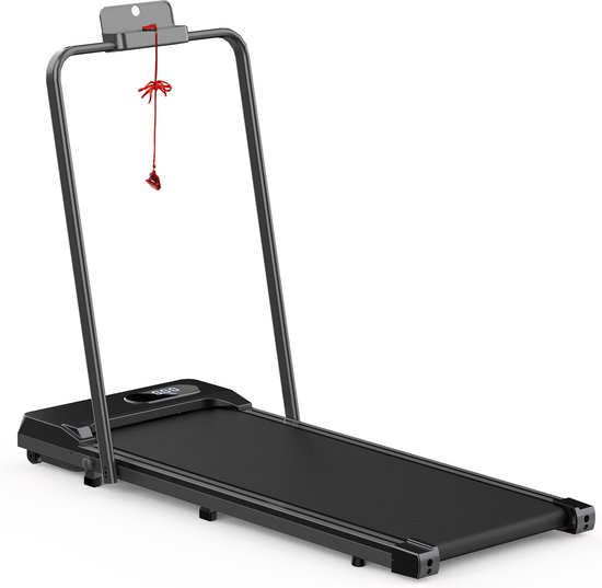 Loopband - Inklapbaar loopband Elektrisch met armleuningen, 1-8 km/u - met afstandsbediening en LCD-display - Walkingpad - Treadmill - Zwart